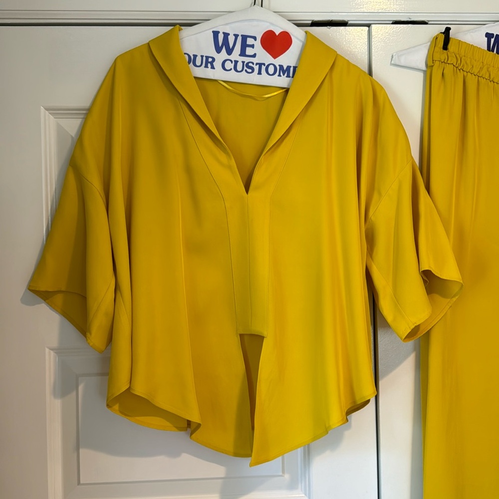 Zara Bright Yellow Oversized V-Neck Boxy Top